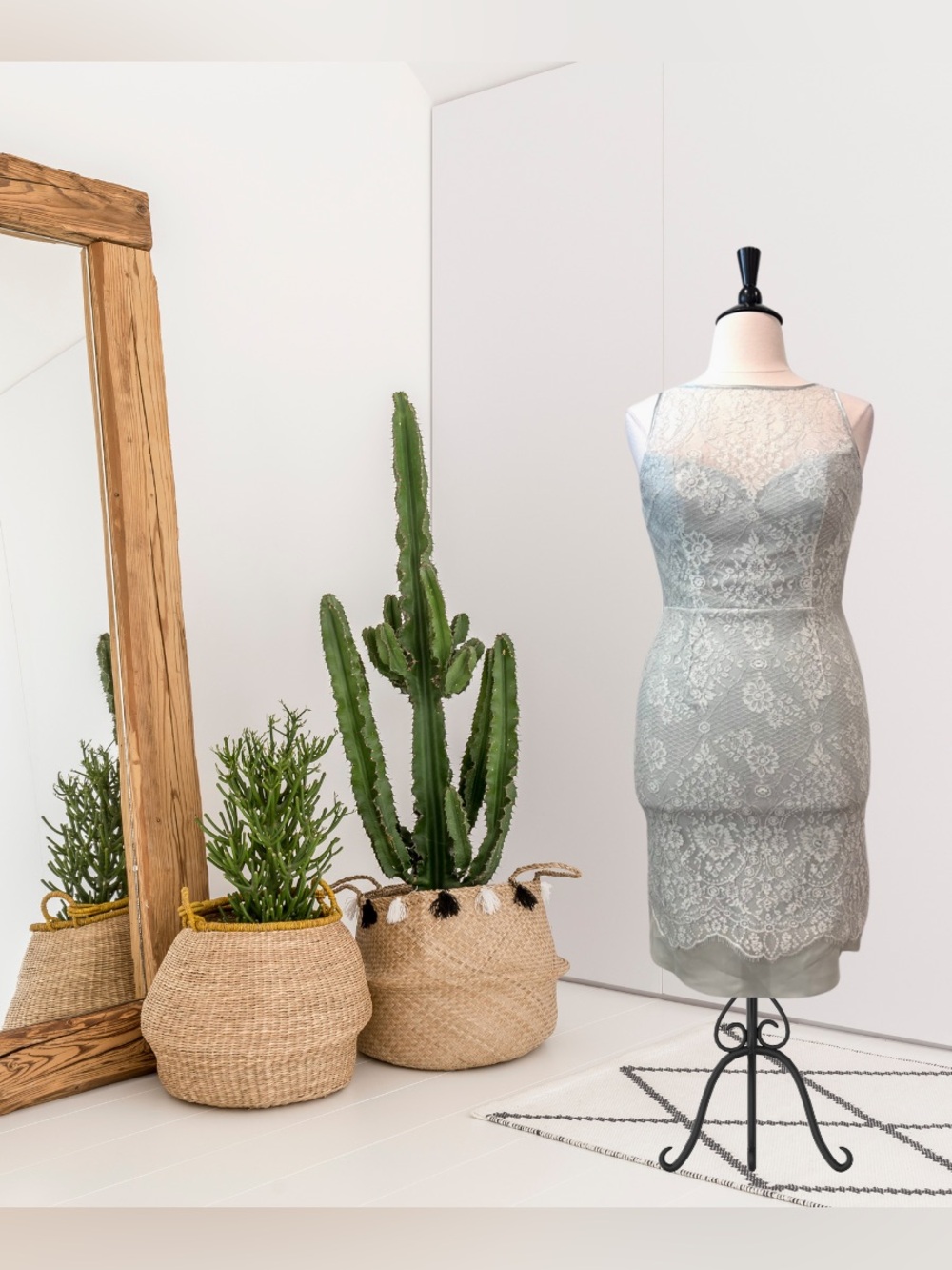 Theia Sleeveless Lace Overlay Formal Party Dress